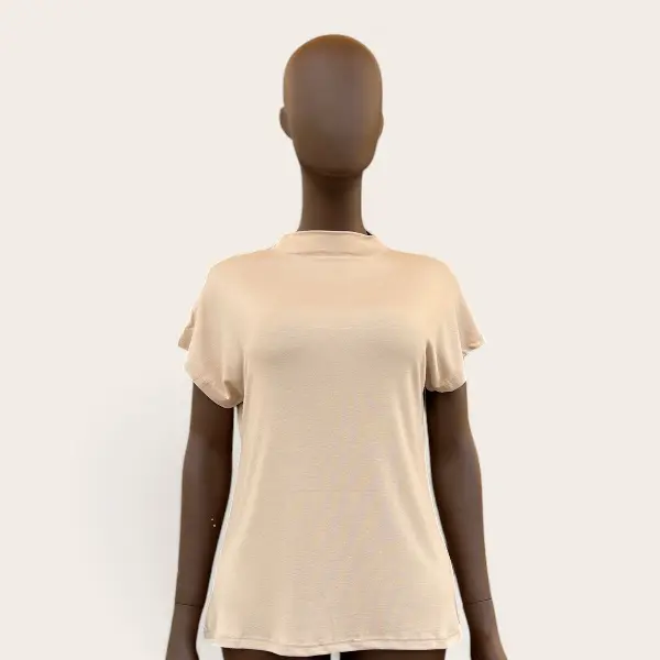 100% Cotton High Neck Short Sleeve Top